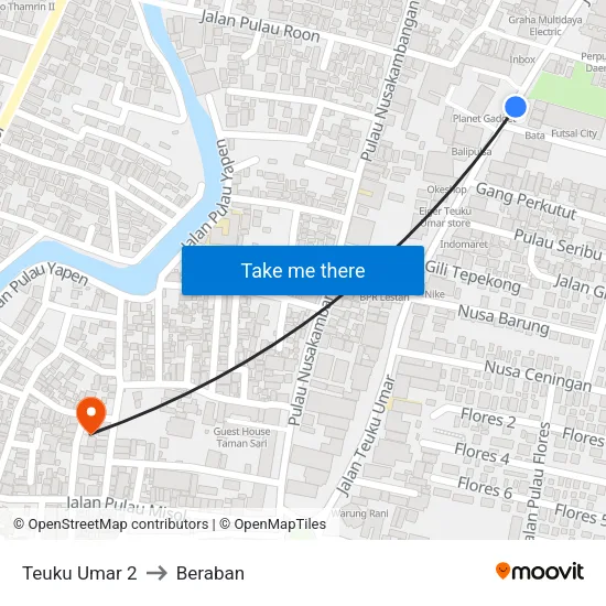 Teuku Umar 2 to Beraban map