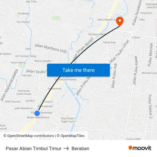 Pasar Abian Timbul Timur to Beraban map