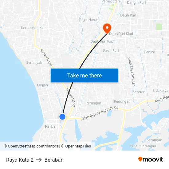 Raya Kuta 2 to Beraban map