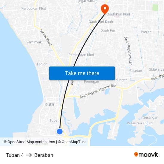 Tuban 4 to Beraban map