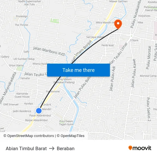 Abian Timbul Barat to Beraban map