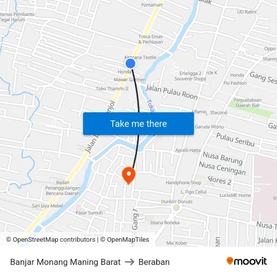 Banjar Monang Maning Barat to Beraban map