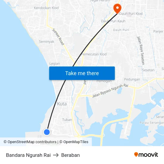 Bandara Ngurah Rai to Beraban map