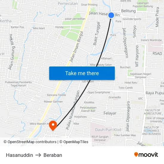Hasanuddin to Beraban map