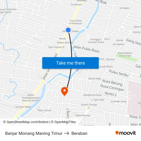 Banjar Monang Maning Timur to Beraban map