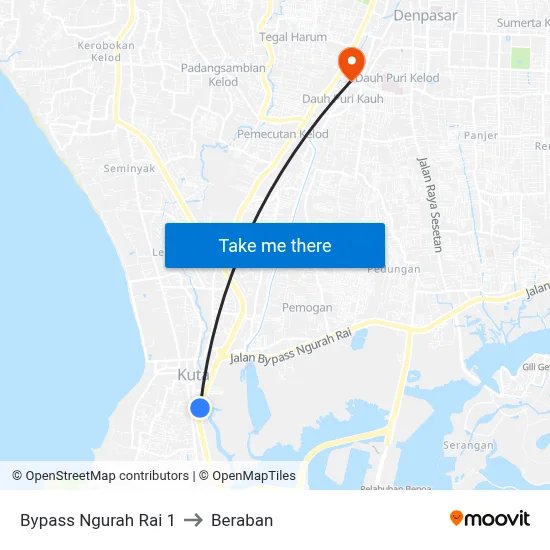 Bypass Ngurah Rai 1 to Beraban map