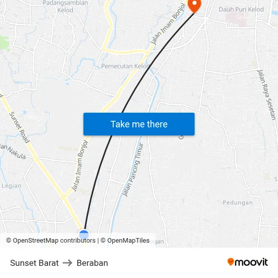 Sunset Barat to Beraban map