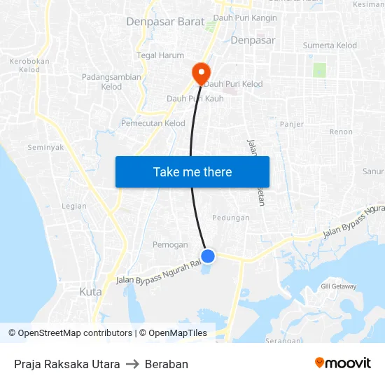 Praja Raksaka Utara to Beraban map