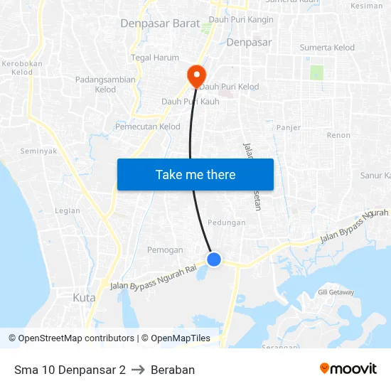 Sma 10 Denpansar 2 to Beraban map