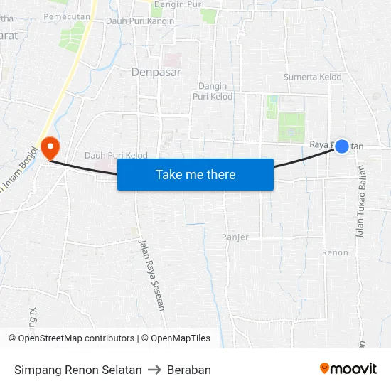 Simpang Renon Selatan to Beraban map