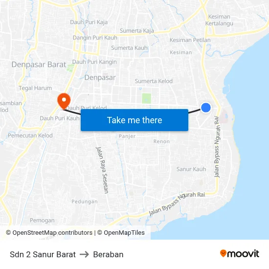 Sdn 2 Sanur Barat to Beraban map