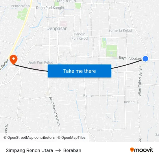 Simpang Renon Utara to Beraban map