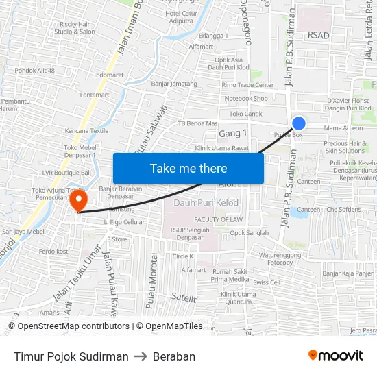 Timur Pojok Sudirman to Beraban map