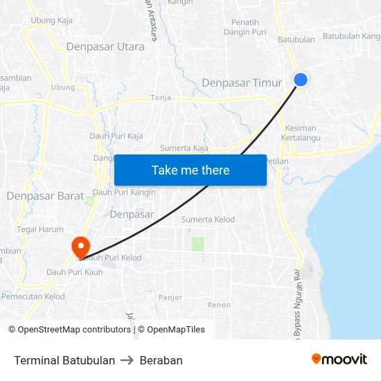 Terminal Batubulan to Beraban map
