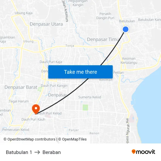 Batubulan 1 to Beraban map