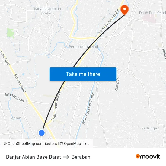Banjar Abian Base Barat to Beraban map