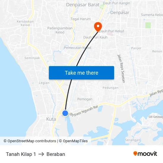 Tanah Kilap 1 to Beraban map