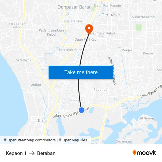 Kepaon 1 to Beraban map