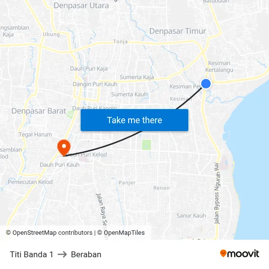 Titi Banda 1 to Beraban map