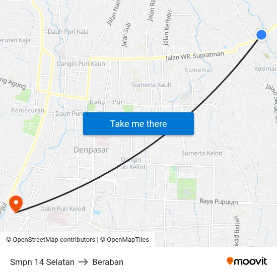 Smpn 14 Selatan to Beraban map