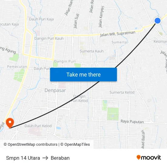 Smpn 14 Utara to Beraban map