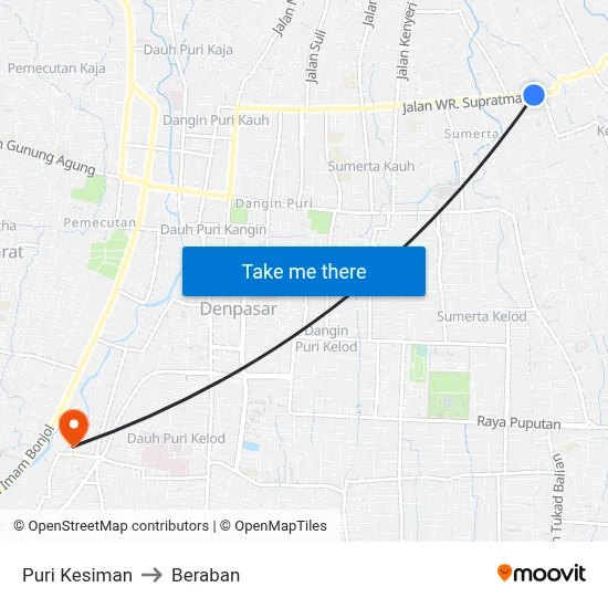 Puri Kesiman to Beraban map