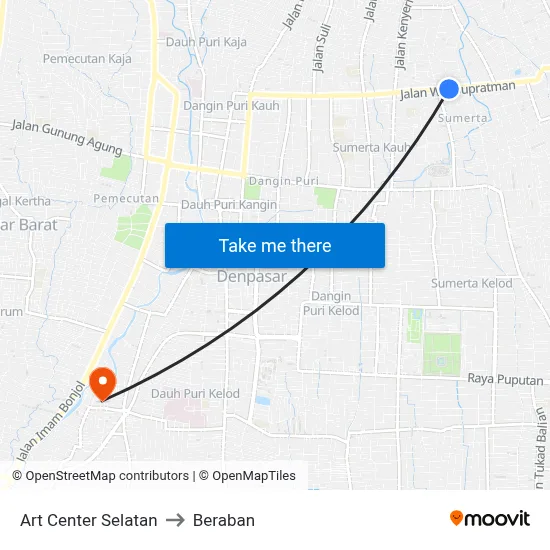 Art Center Selatan to Beraban map