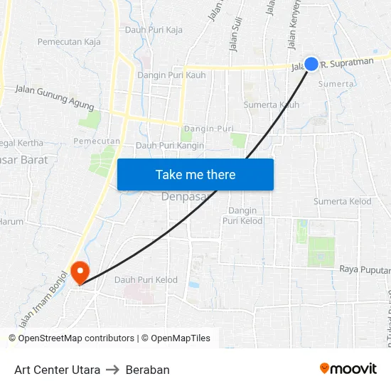 Art Center Utara to Beraban map