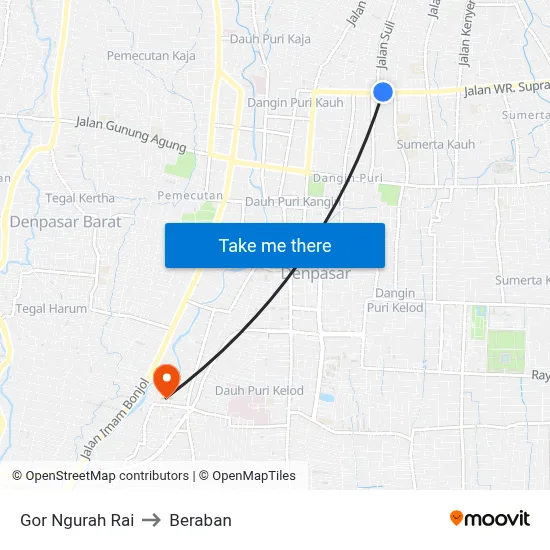 Gor Ngurah Rai to Beraban map