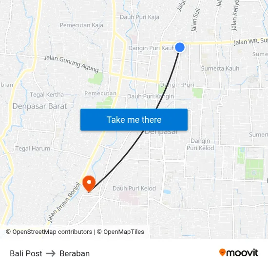 Bali Post to Beraban map