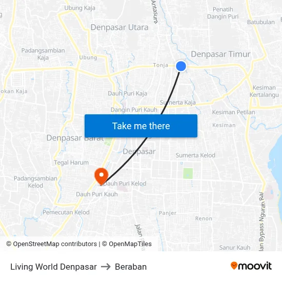 Living World Denpasar to Beraban map