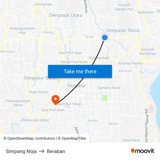 Simpang Noja to Beraban map