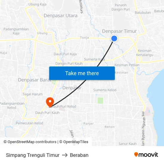 Simpang Trenguli Timur to Beraban map
