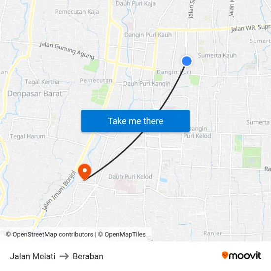 Jalan Melati to Beraban map