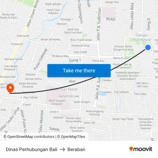 Dinas Perhubungan Bali to Beraban map