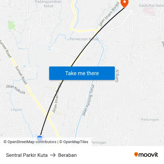 Sentral Parkir Kuta to Beraban map