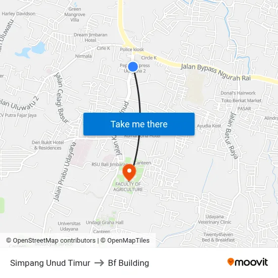 Simpang Unud Timur to Bf Building map