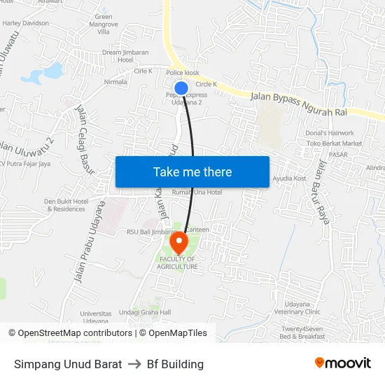 Simpang Unud Barat to Bf Building map