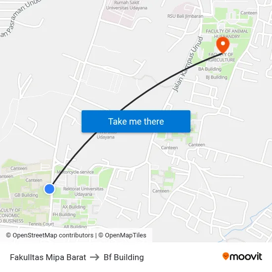Fakulltas Mipa Barat to Bf Building map