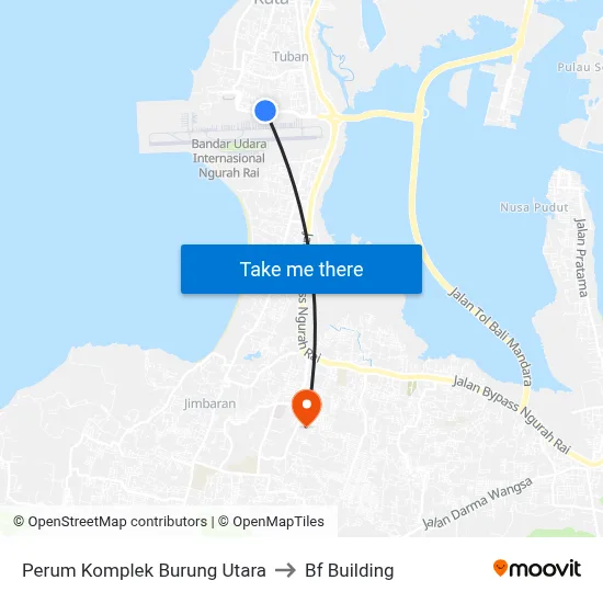 Perum Komplek Burung Utara to Bf Building map