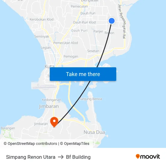 Simpang Renon Utara to Bf Building map