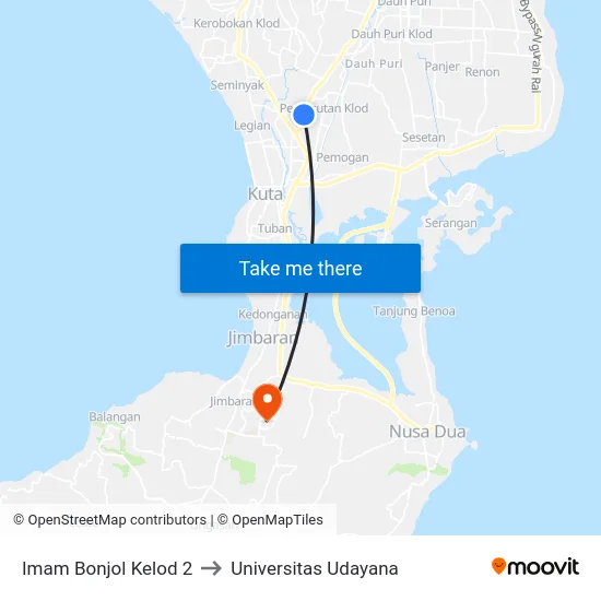 Imam Bonjol Kelod 2 to Universitas Udayana map