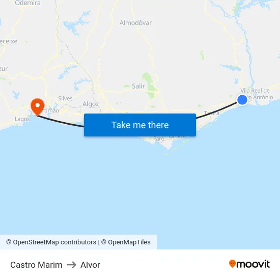 Castro Marim to Alvor map