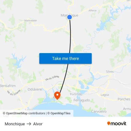 Monchique to Alvor map