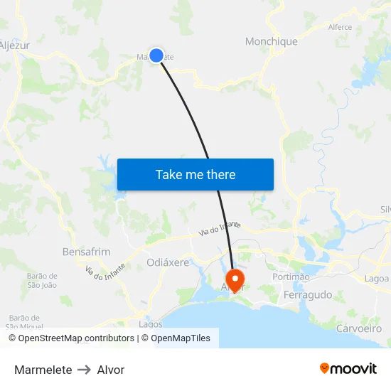 Marmelete to Alvor map