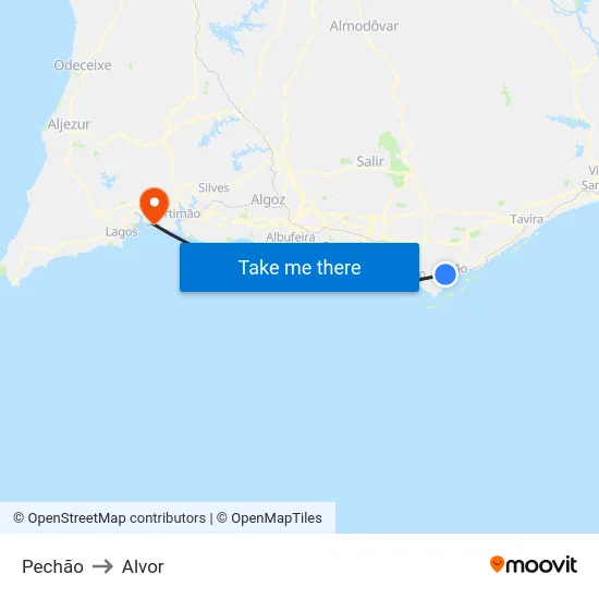 Pechão to Alvor map