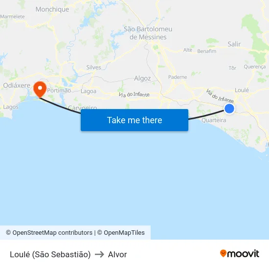 Loulé (São Sebastião) to Alvor map