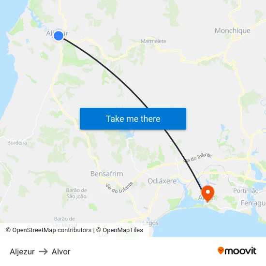 Aljezur to Alvor map