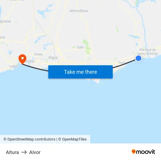 Altura to Alvor map