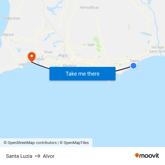 Santa Luzia to Alvor map